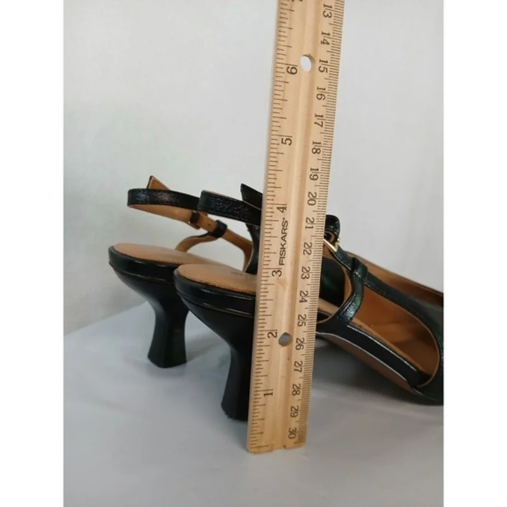 Madewell The Debbie Genuine Leather Slingback Pump Black Pointed Toe Kitten sz 8
